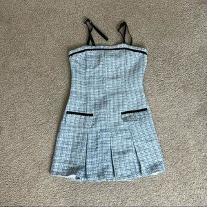 BLUE TWEED CROPPED BLAZER AND DRESS SET